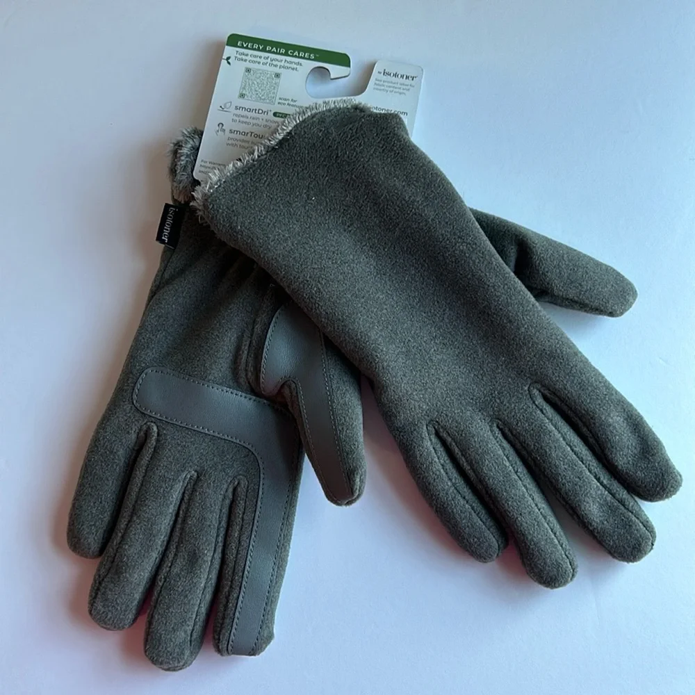 NWT ISOTONER SmartDri Heather Grey Knit Gloves